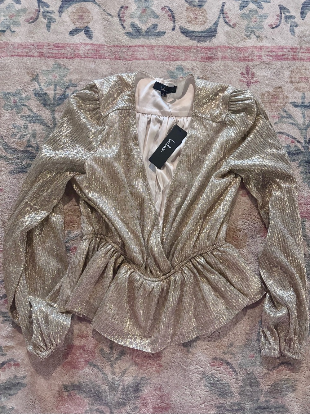 Lulu's Shimmery Gold Peplum Long-Sleeve Top